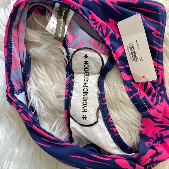 Tommy Bahama Sugar Shack Pink Blue Twist Front hipster bikini swim bottoms S new - Picture 9 of 9